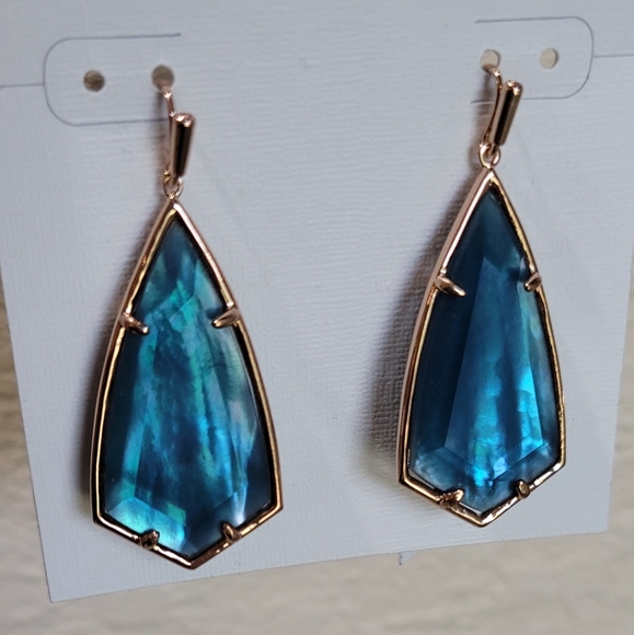 RARE NWT KENDRA SCOTT BLUE FACETED EARRINGS IN ROSE GOLD - Picture 6 of 8